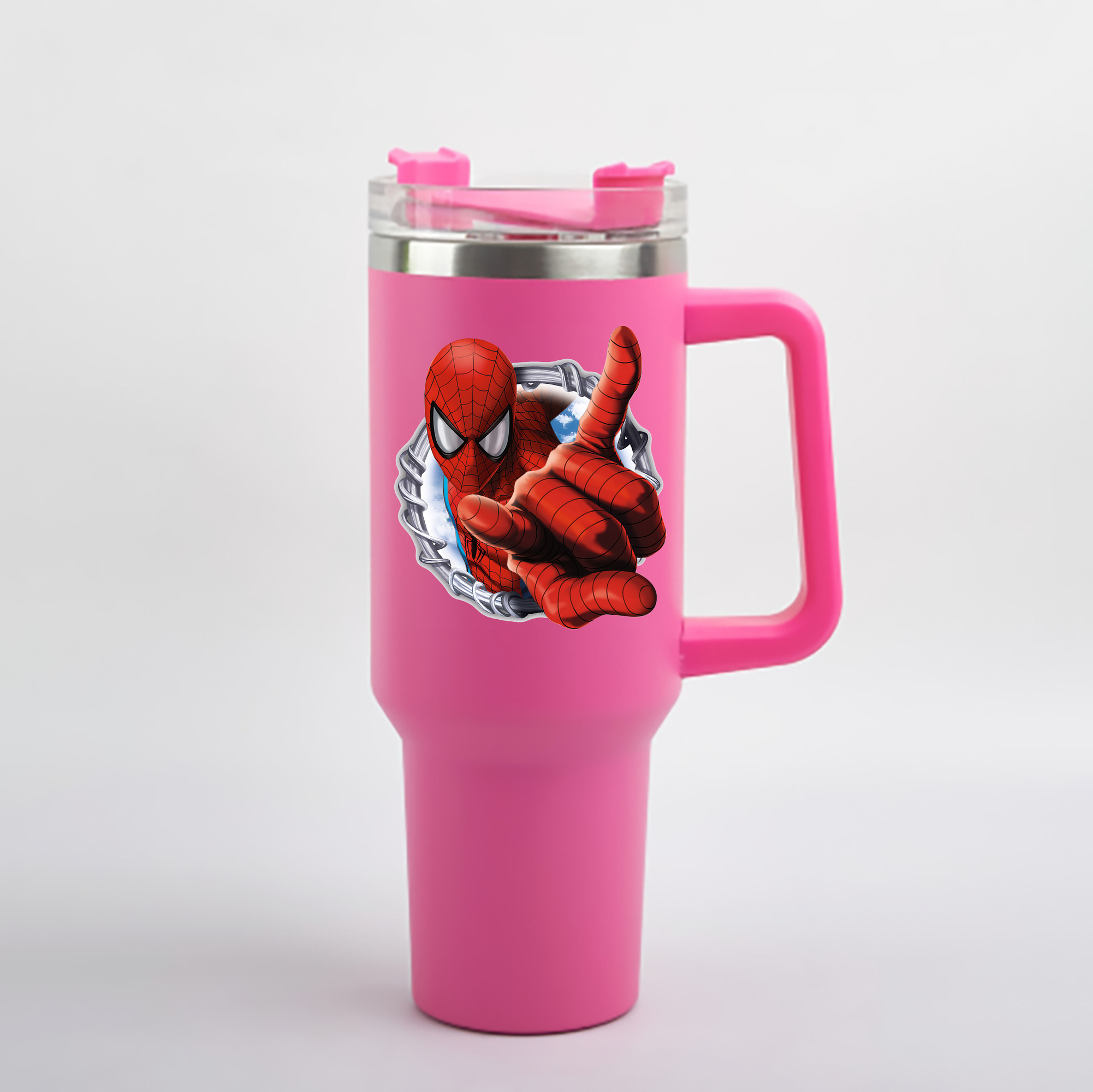 （画像用） Spider Man スパイダーマン 1200mL車用タンブラー - クリスタルステッカー（プラスチックストロー付き）